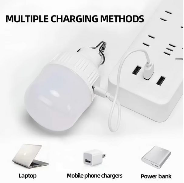 Світлодіодна аварійна лампочка освітлення з акумулятором 60вт, зарядка USB рожева c52-3c9 фото