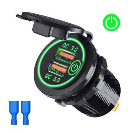 Швидкісна розетка Dual QC 3.0 USB для авто: водонепроникний зарядний адаптер 12В/24В з вимикачем Зелений 2665549104 фото