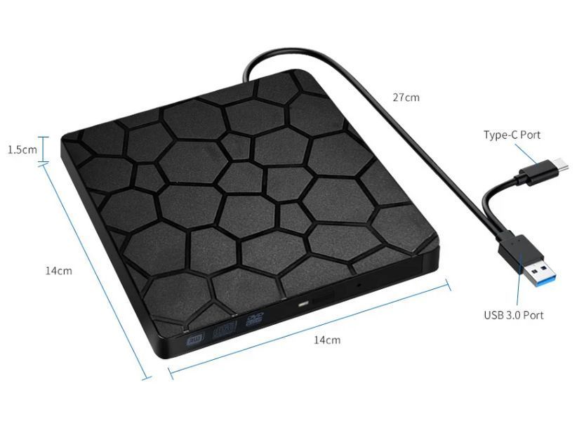 Зовнішній привід DVD RW USB 3.0 + Type-C (читання/запис CD/DVD, Slim дизайн, 2-в-1 інтерфейс) 2762078183 фото