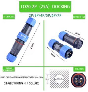 IP68 LD Series Водонепроникний З'єднувач (LD20 Docking, 2P) 2522204725 фото
