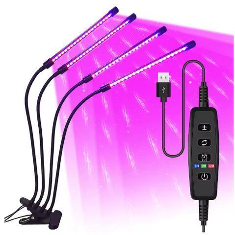 USB LED фітолампа для рослин з таймером (4 модулі, 10 рівнів яскравості, повний спектр) 2737696798 фото
