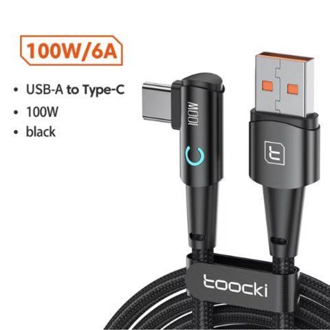 0.25м USB to Type-C Кабель для заряджання і передачі даних Toocki 90 градусів Digital Display 6A/100W 2444756382 фото