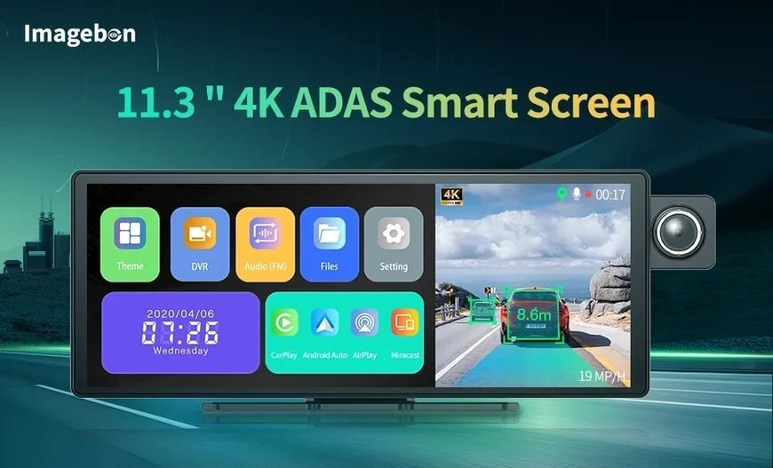 Відеореєстратор Imagebon H50 11.3 дюйма 4K із підтримкою ADAS CarPlay і Android Auto 2481802443 фото