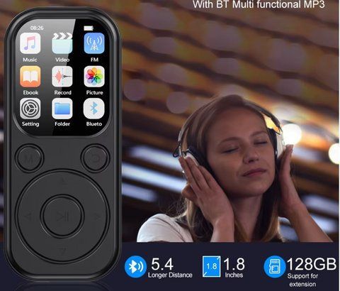 Портативний MP3-плеєр із Bluetooth 5.4 (підтримка microSD до 128ГБ) чорний 2567547319 фото