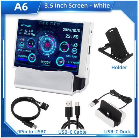 TURZX 3.5" IPS Type-C Мінімонітор A6 | Додатковий екран для ПК, CPU/GPU/Температур/Навант (A6 White) 2601745774 фото
