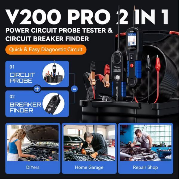 Автомобільний тестер VDIAGTOOL V200 Pro | Виявлення коротких замикань та обривів | 12V/24V | Діагностика електропроводки 2600654793 фото