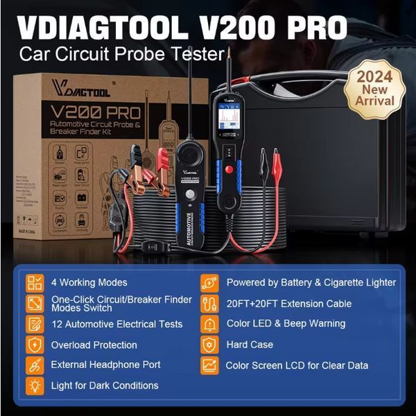 Автомобільний тестер VDIAGTOOL V200 Pro | Виявлення коротких замикань та обривів | 12V/24V | Діагностика електропроводки 2600654793 фото